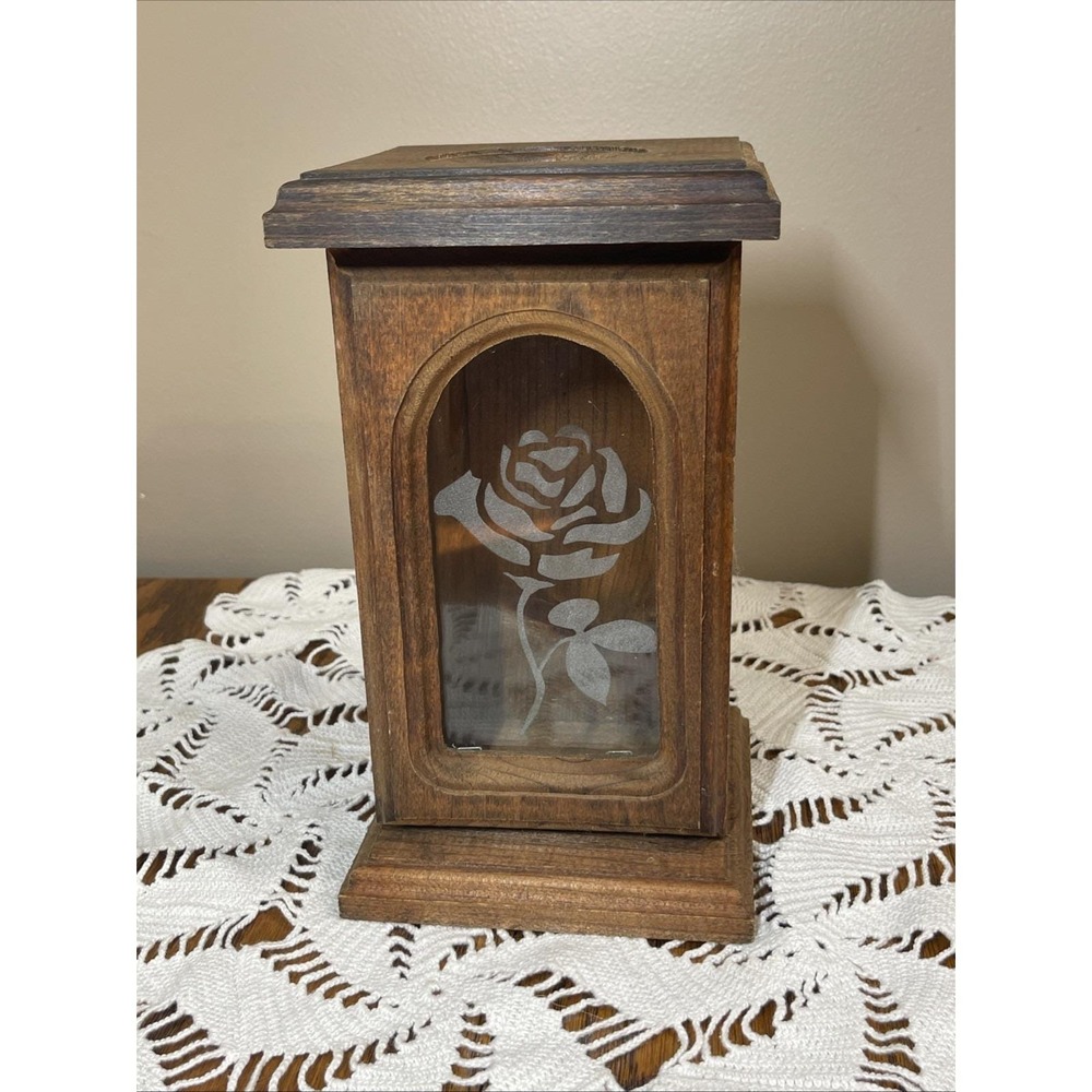 Vintage Wooden Candle Luminary Holder With Glass Flower Box Decor